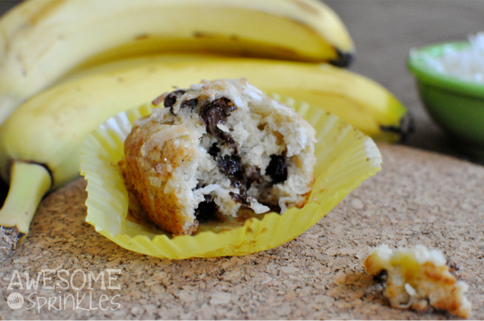 Banana Coconut Chocolate Chip Muffins | Awesome with Sprinkles