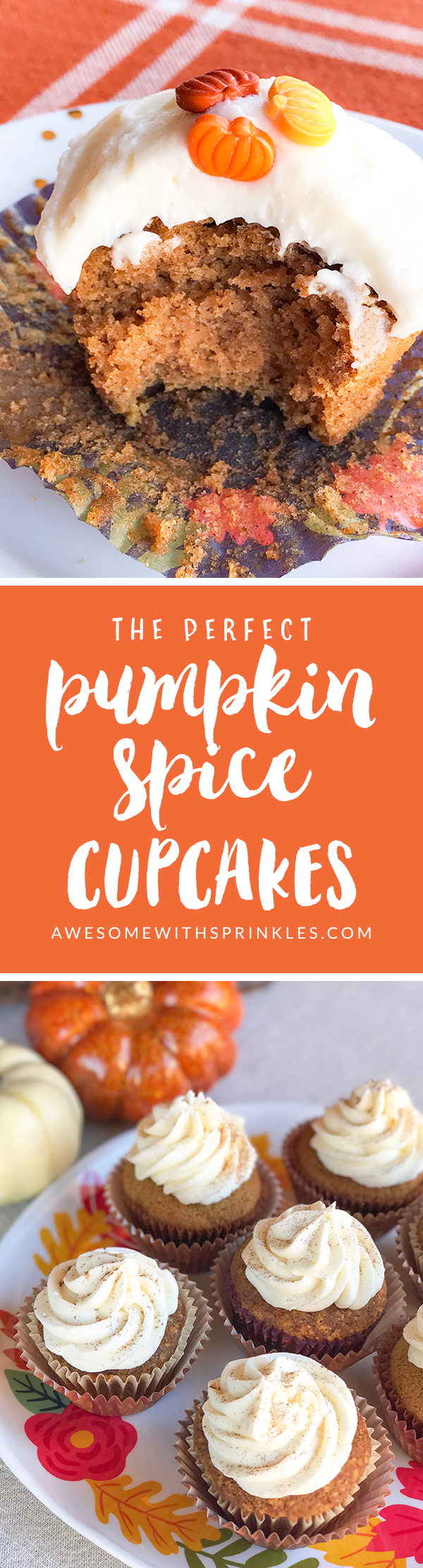 The Perfect Pumpkin Spice Cupcakes with Cinnamon Cream Cheese Frosting | Awesome with Sprinkles