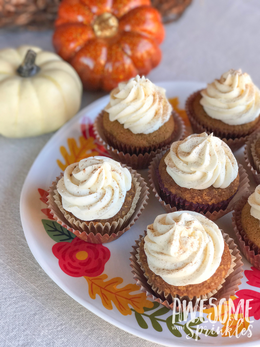 Pumpkin Spice Cupcakes with Cinnamon Cream Cheese Frosting | Awesome with Sprinkles