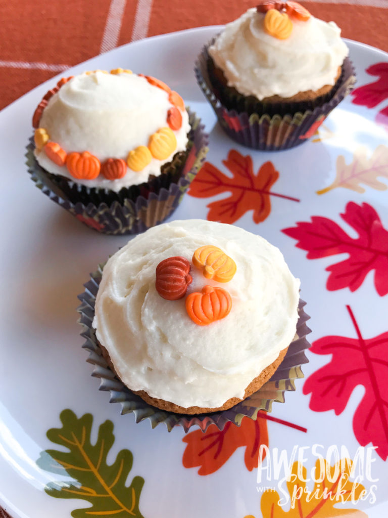 Pumpkin Spice Cupcakes with Cinnamon Cream Cheese Frosting | Awesome with Sprinkles