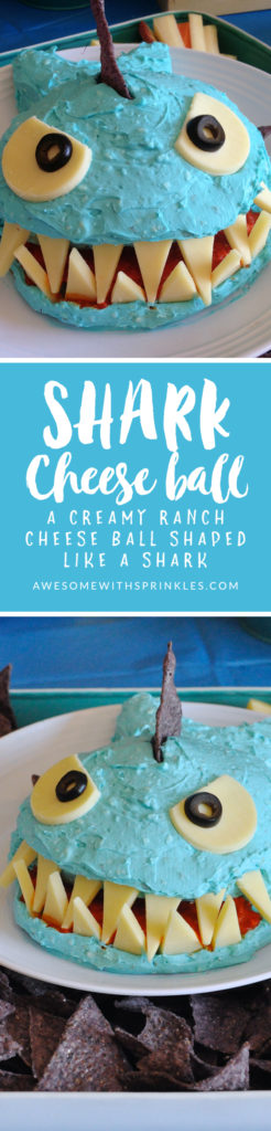 This adorable shark shaped ranch cheese ball is perfect for #SharkWeek and all of your summer pool parties! | Awesome with Sprinkles