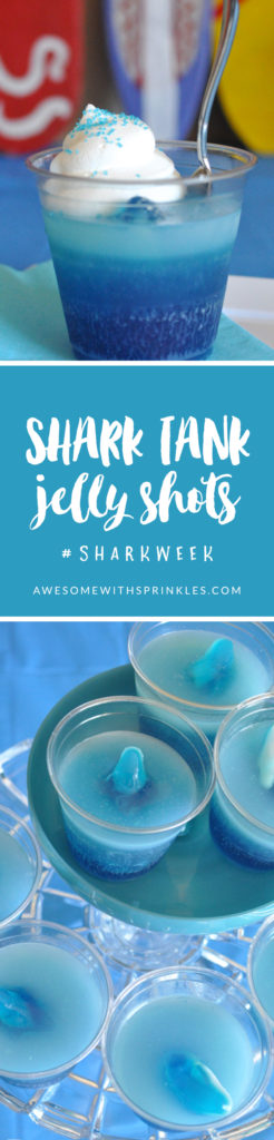 These fun and colorful Shark Tank Jelly Shots are perfect for #SharkWeek or a summertime pool party! You can also make them without the booze for a kid-friendly treat! | Awesome with Sprinkles