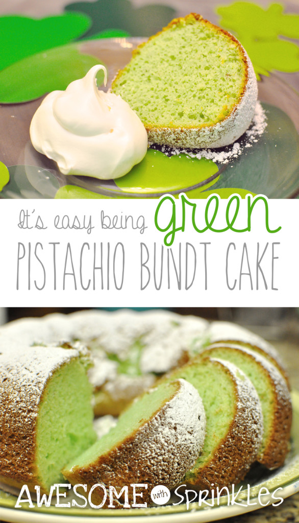 Easy Green Pistachio Bundt Cake for St. Patrick's Day | @awesomewith #green #stpaddysday #pistachio