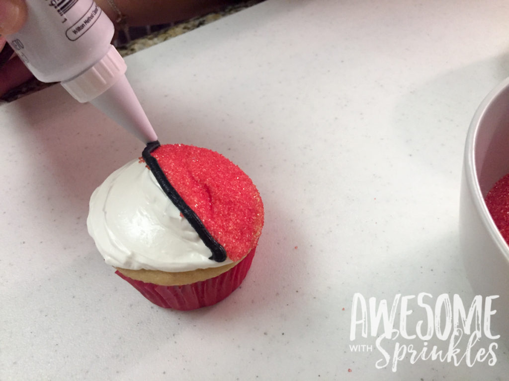 Poké Ball Cupcakes by Awesome with Sprinkles | Step 3: pipe a line