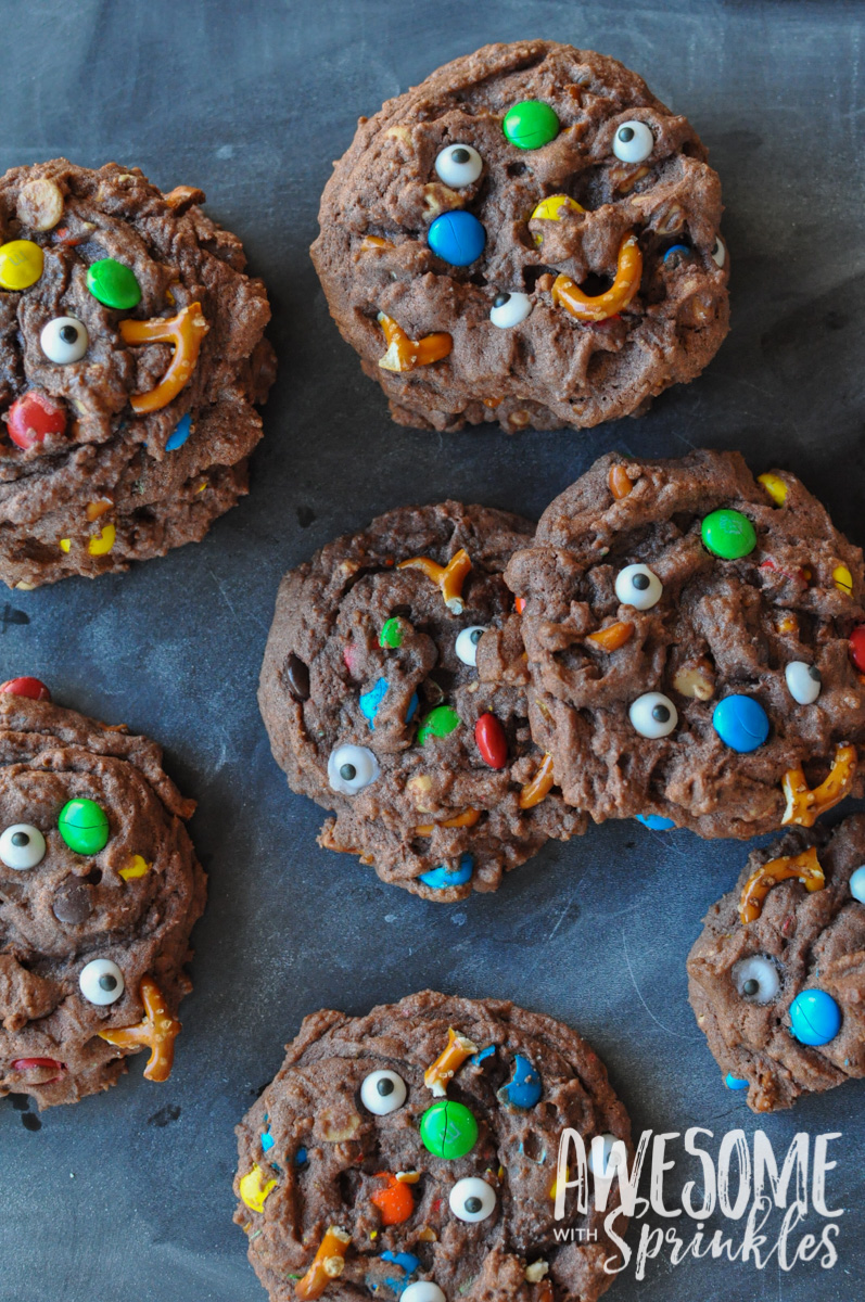 Chocolate, PB and Pretzel Monster Mashup Cookies by Awesome with Sprinkles