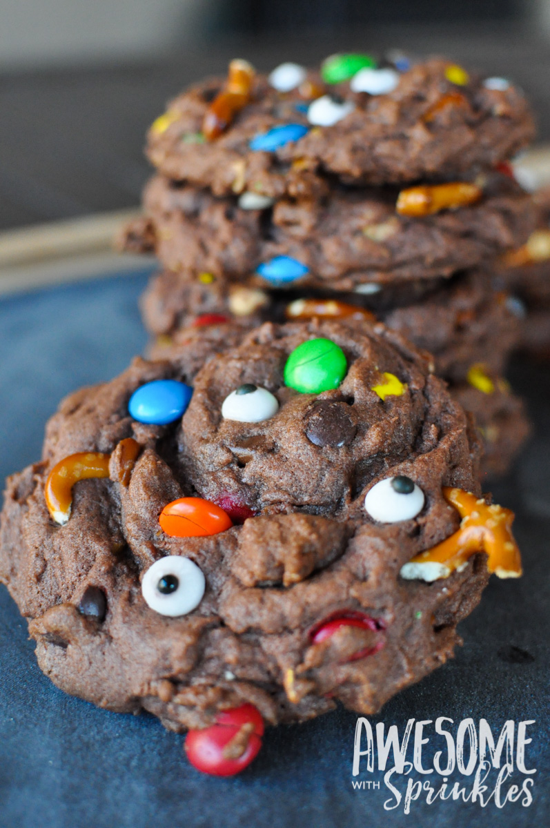 Chocolate, PB and Pretzel Monster Mashup Cookies by Awesome with Sprinkles