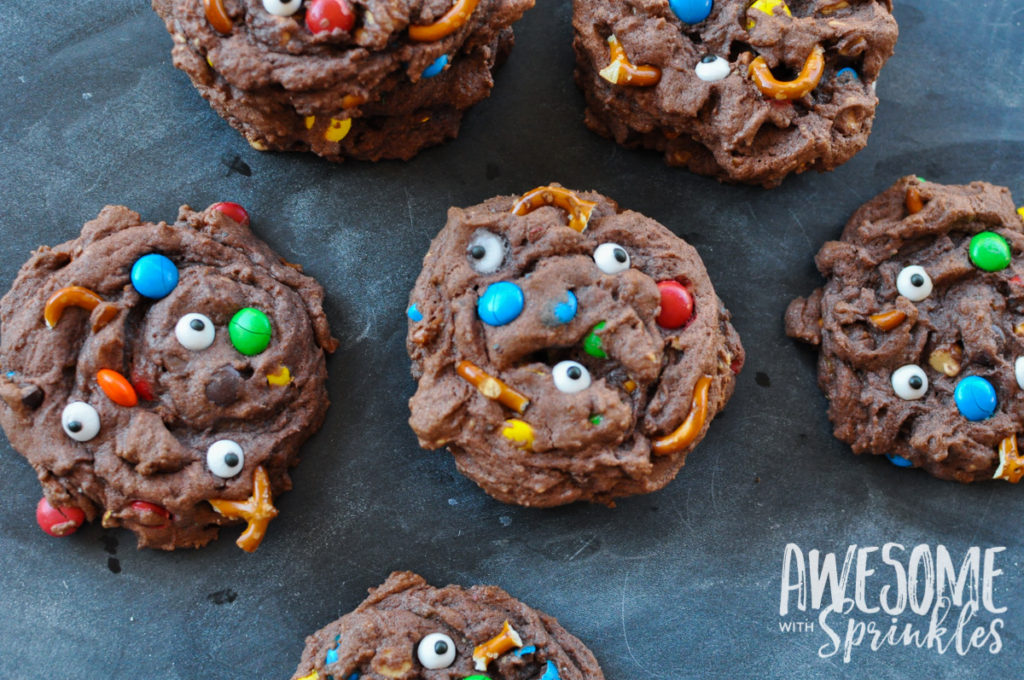 Chocolate, PB and Pretzel Monster Mashup Cookies by Awesome with Sprinkles