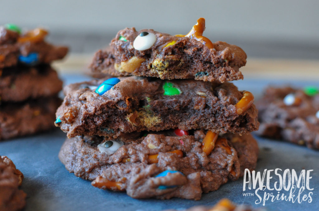 Chocolate, PB and Pretzel Monster Mashup Cookies by Awesome with Sprinkles