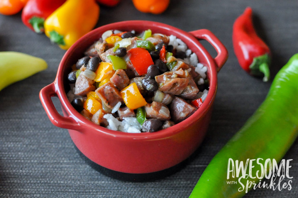 Hot Pepper Hash with Chicken Sausage & Coconut Rice | Awesome with Sprinkles