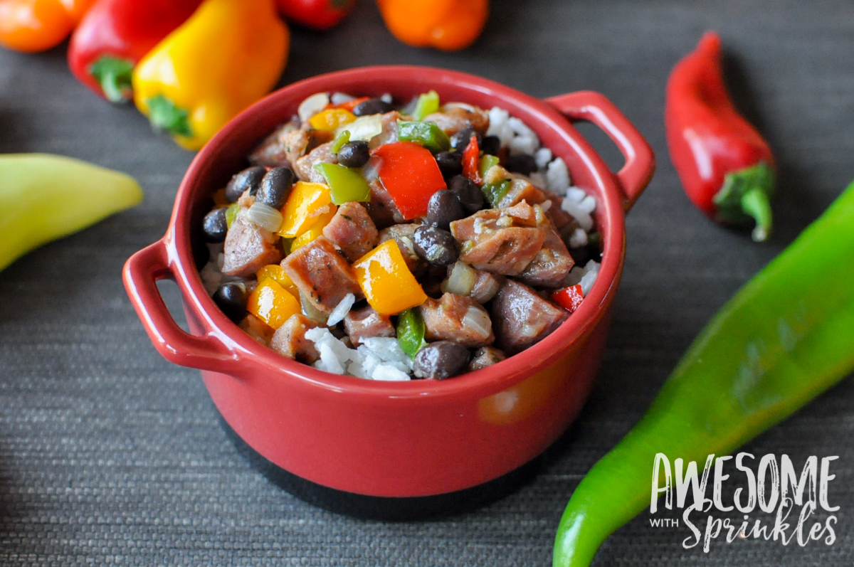 Hot Pepper Chicken Sausage Hash with Coconut Rice | Awesome with Sprinkles