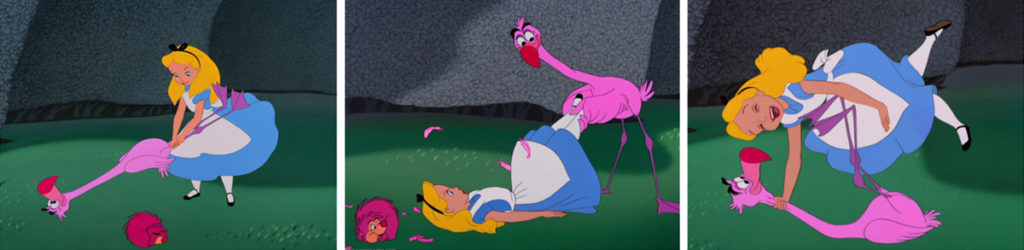 Alice in Wonderland Flamingo Croquet Scene