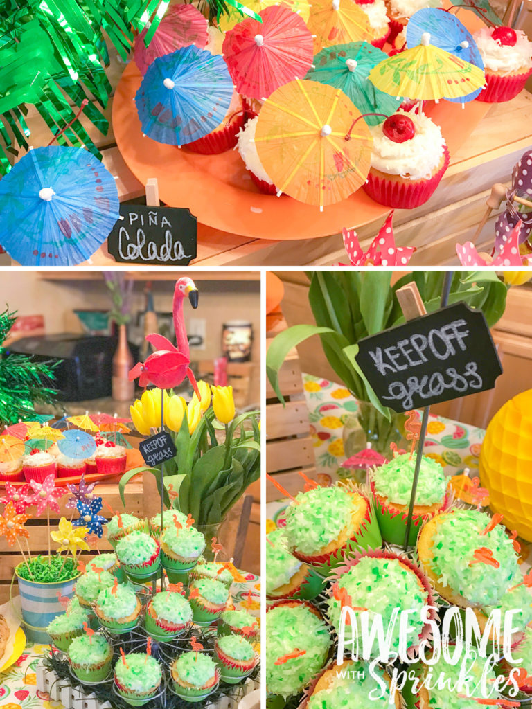 "Lawn Party" Piña Colada Cupcakes and table setup