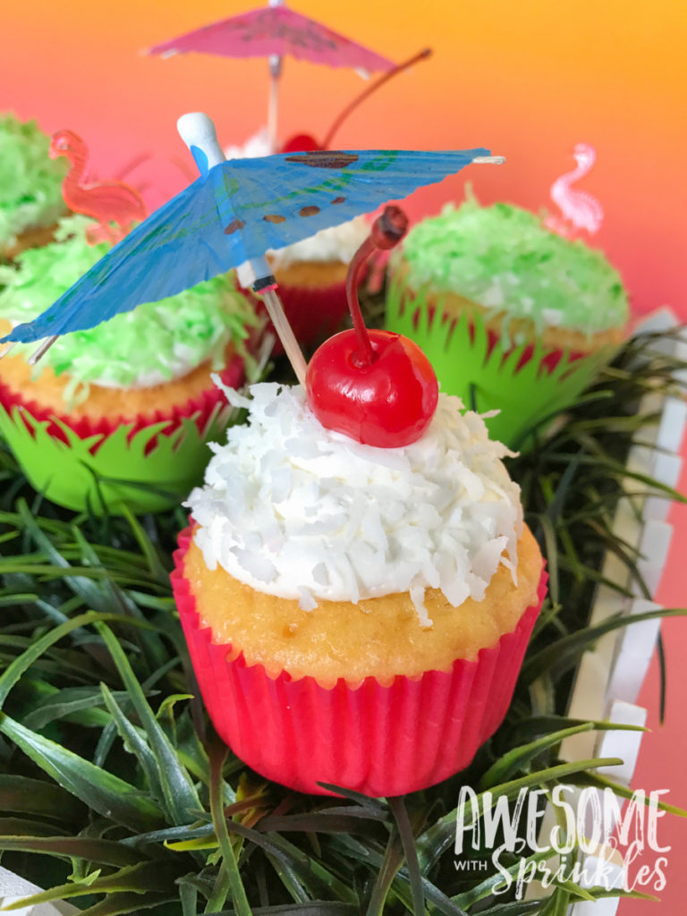 Piña Colada Cupcakes with Fluffy Coconut Frosting by Awesome with Sprinkles