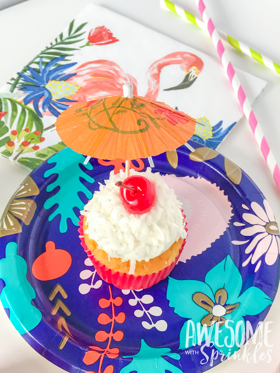 Piña Colada Cupcakes with Fluffy Coconut Frosting by Awesome with Sprinkles