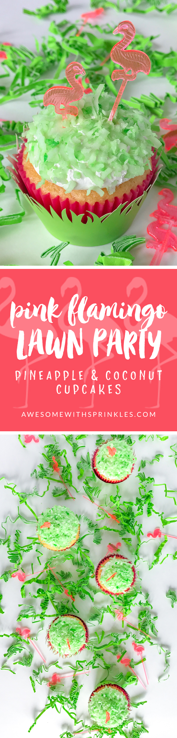 Pineapple & Coconut Cupcakes for a cute flamingo lawn party theme | Awesome with Sprinkles