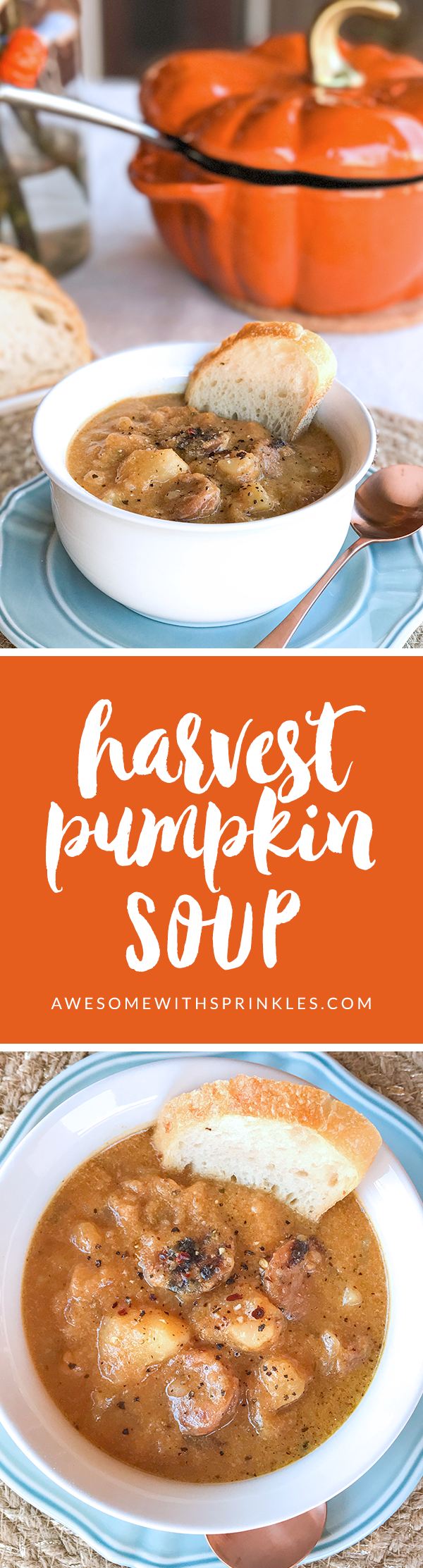 Harvest Pumpkin Soup with Apple,Potato and Sausage | Awesome with Sprinkles