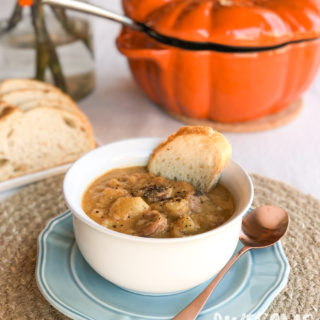 Harvest Pumpkin Soup with Apple, Potato and Sausage