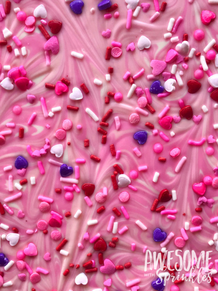 Strawberry Swirl White Chocolate Bark for GALentine's Day | Awesome with Sprinkles