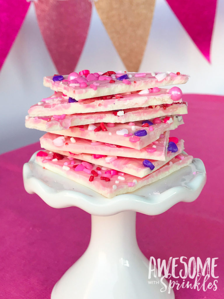 Strawberry Swirl White Chocolate Bark for GALentine's Day | Awesome with Sprinkles