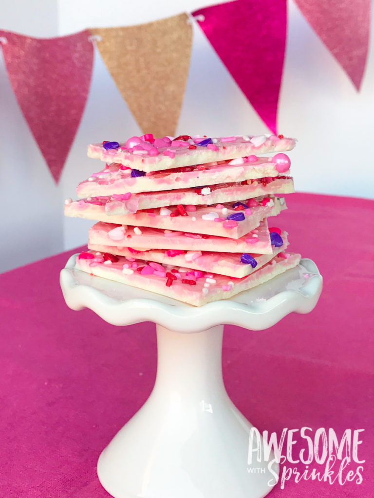 Strawberry Swirl White Chocolate Bark for GALentine's Day | Awesome with Sprinkles