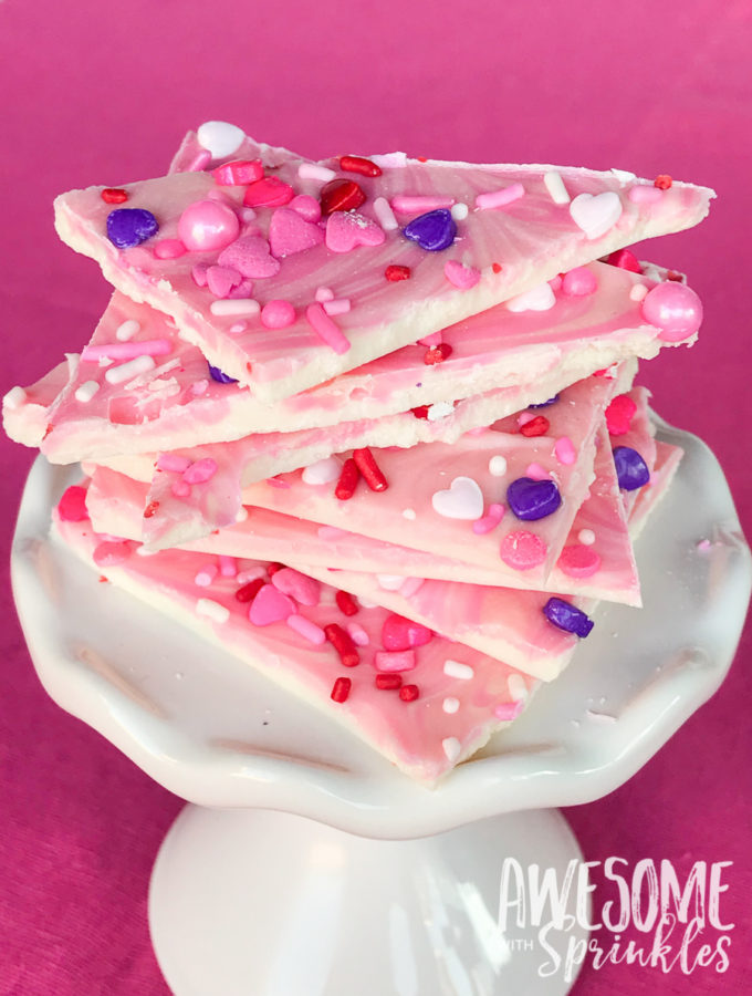 Strawberry Swirl White Chocolate Bark for GALentine's Day | Awesome with Sprinkles