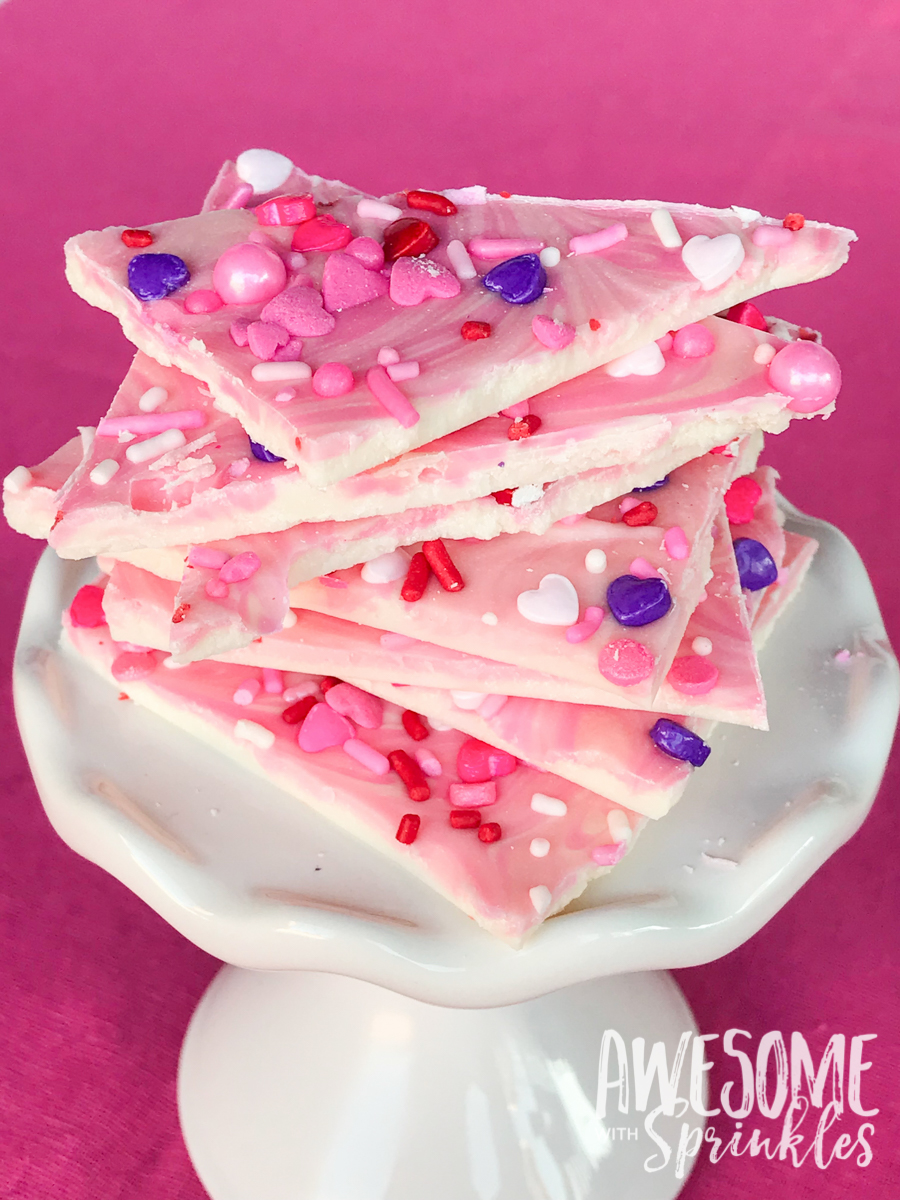 Strawberry Swirl White Chocolate Bark for GALentine's Day | Awesome with Sprinkles