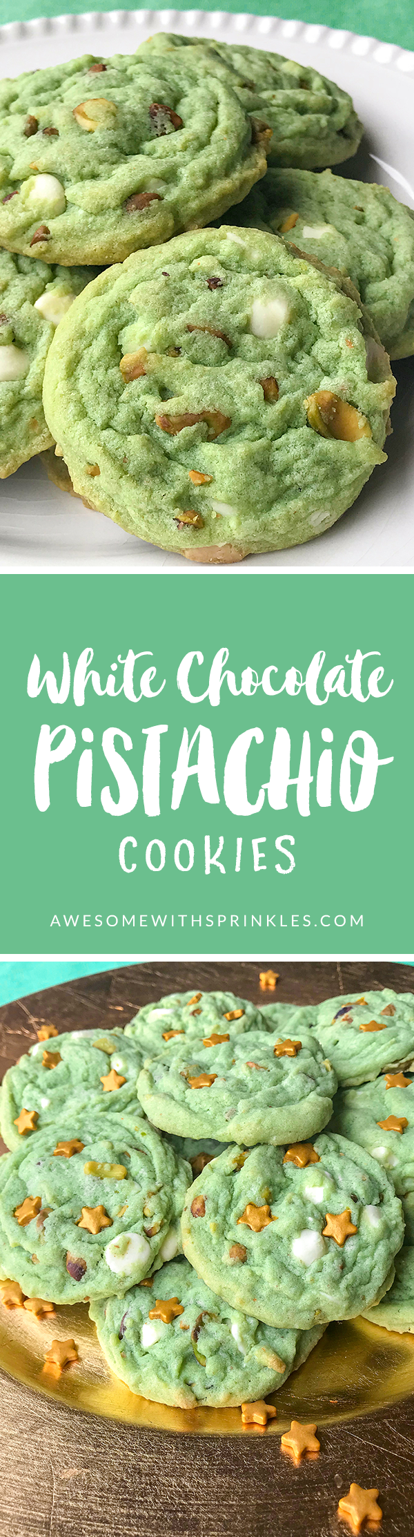 White Chocolate Pistachio Cookies | Awesome with Sprinkles