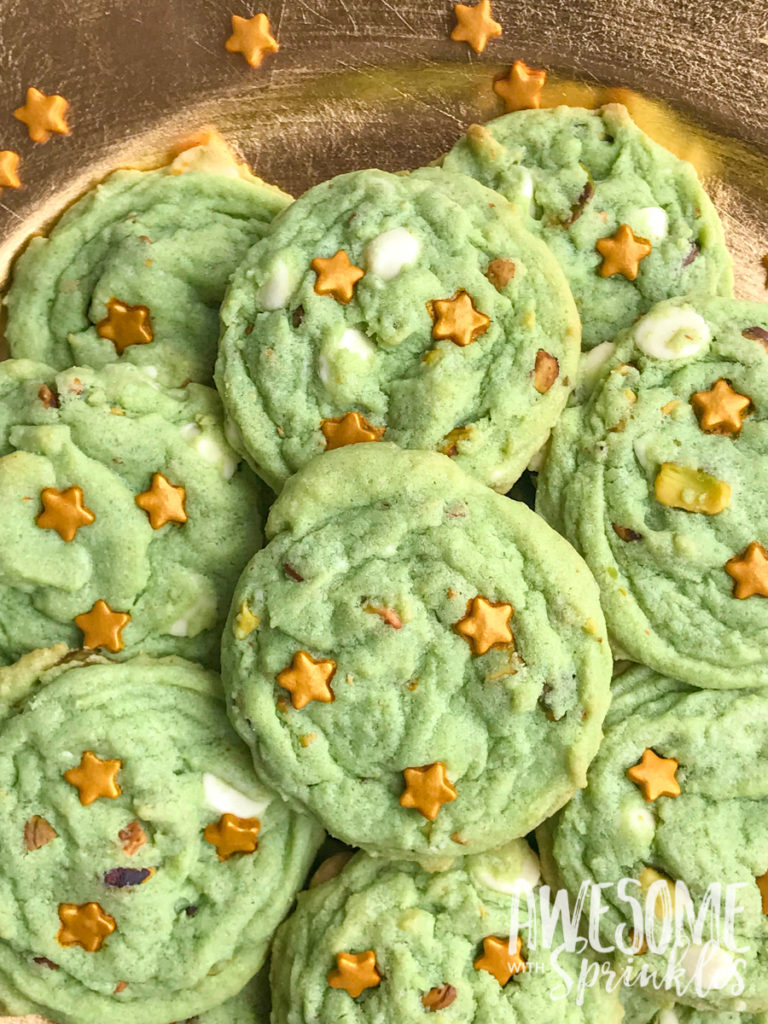 White Chocolate Pistachio Cookies | Awesome with Sprinkles