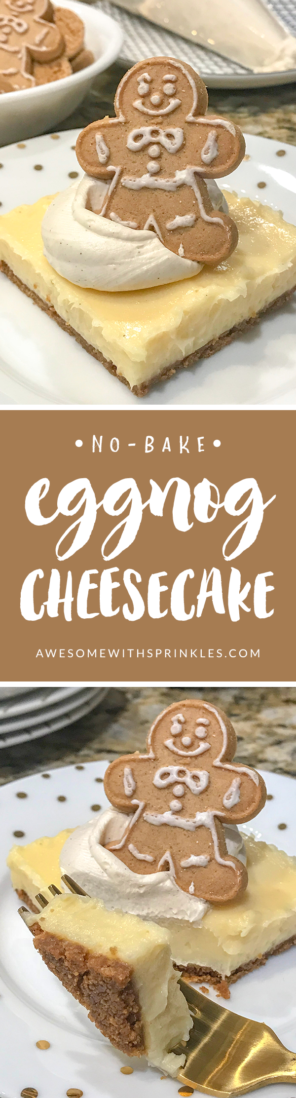 Easy No-Bake Eggnog Cheesecake will be your new holiday favorite! | Awesome with Sprinkles